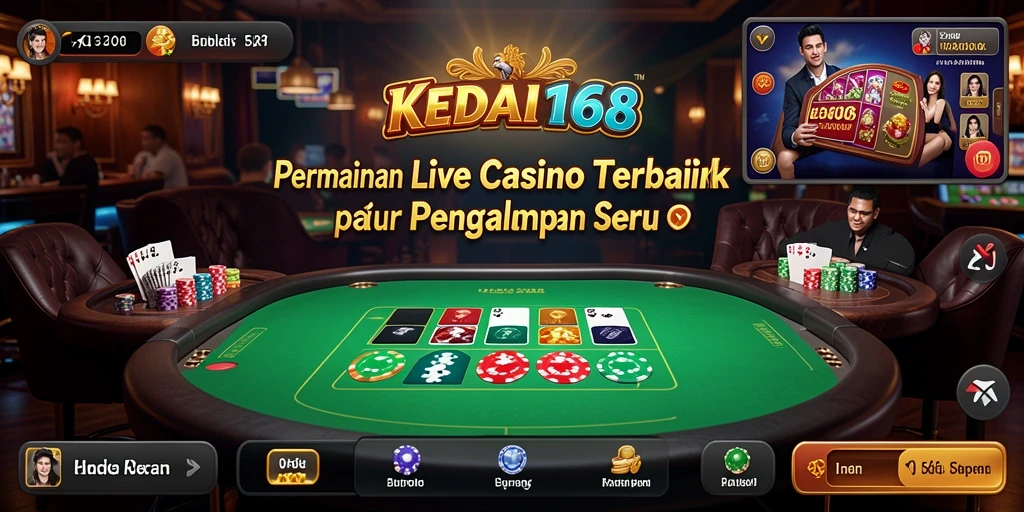 Tangkapan layar gameplay menampilkan dealer langsung dan suasana kasino yang mendebarkan.