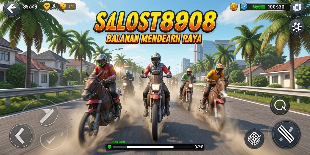 Screenshot utama SLOST8808 menampilkan aksi balapan cepat di lintasan yang intens.